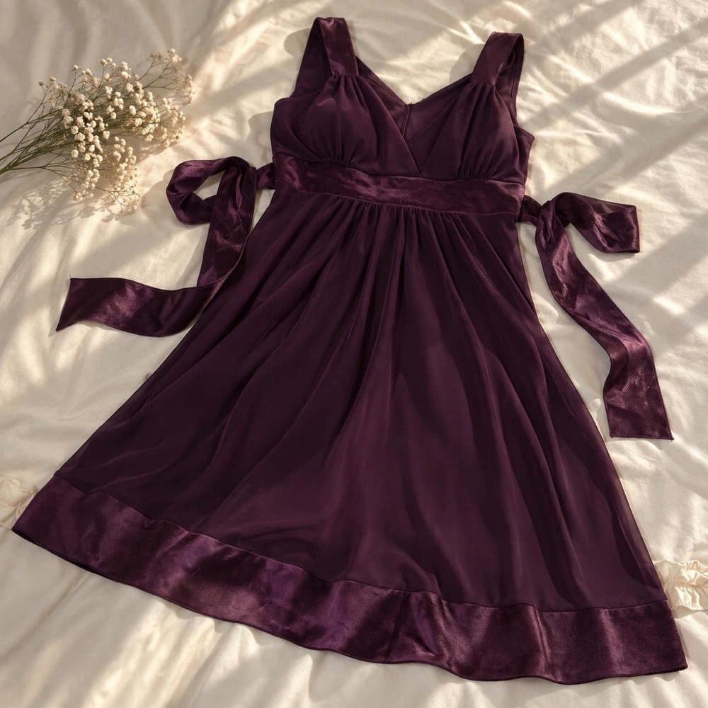 Purple Satin Midi Dress Y2K deep purple satin trim midi dress size small